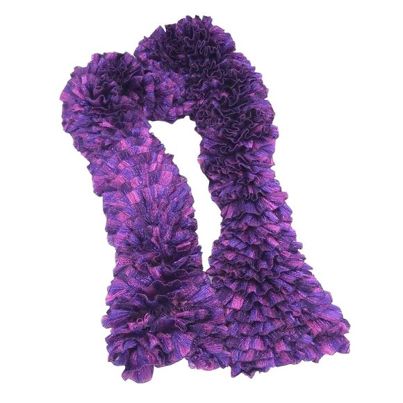 Frilly Ruffle Knit Scarf Wrap Boa All Season Accessory Dark Purples Ribbon Mix - Picture 1 of 16